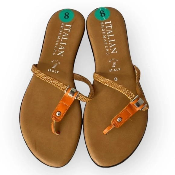 ITALIAN SHOEMAKERS Cascade Flat Sandals Orange Tan Woven Thong Open Summer 8 - Picture 2 of 8